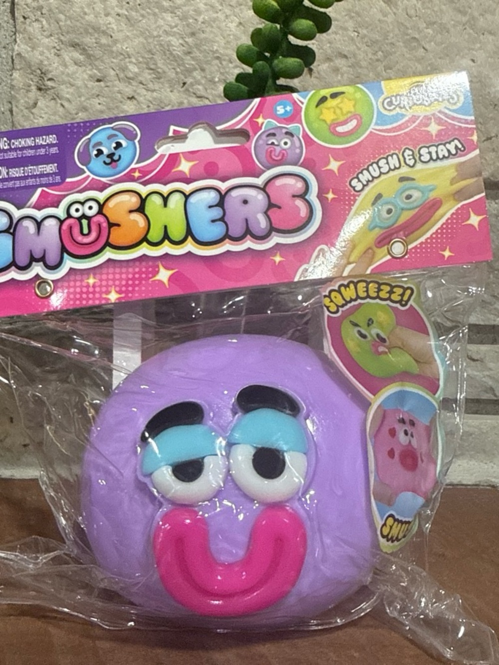 ORB Smusher Purple Smushers Squeeze Face Toy with Blue Eyes and Pink Mouth